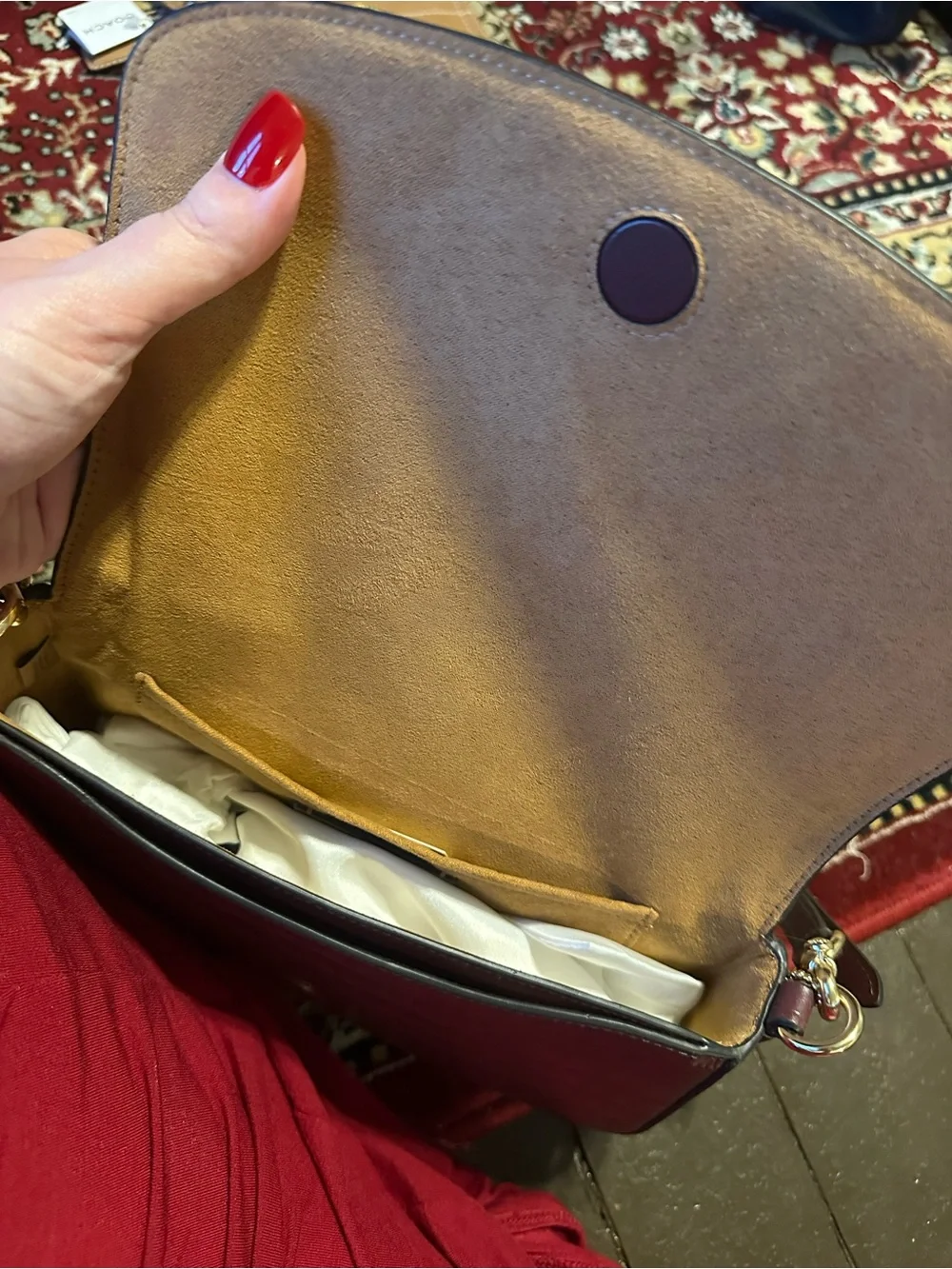 Coach Burgundy Croc-Embossed Leather Crossbody with Gold Hardware